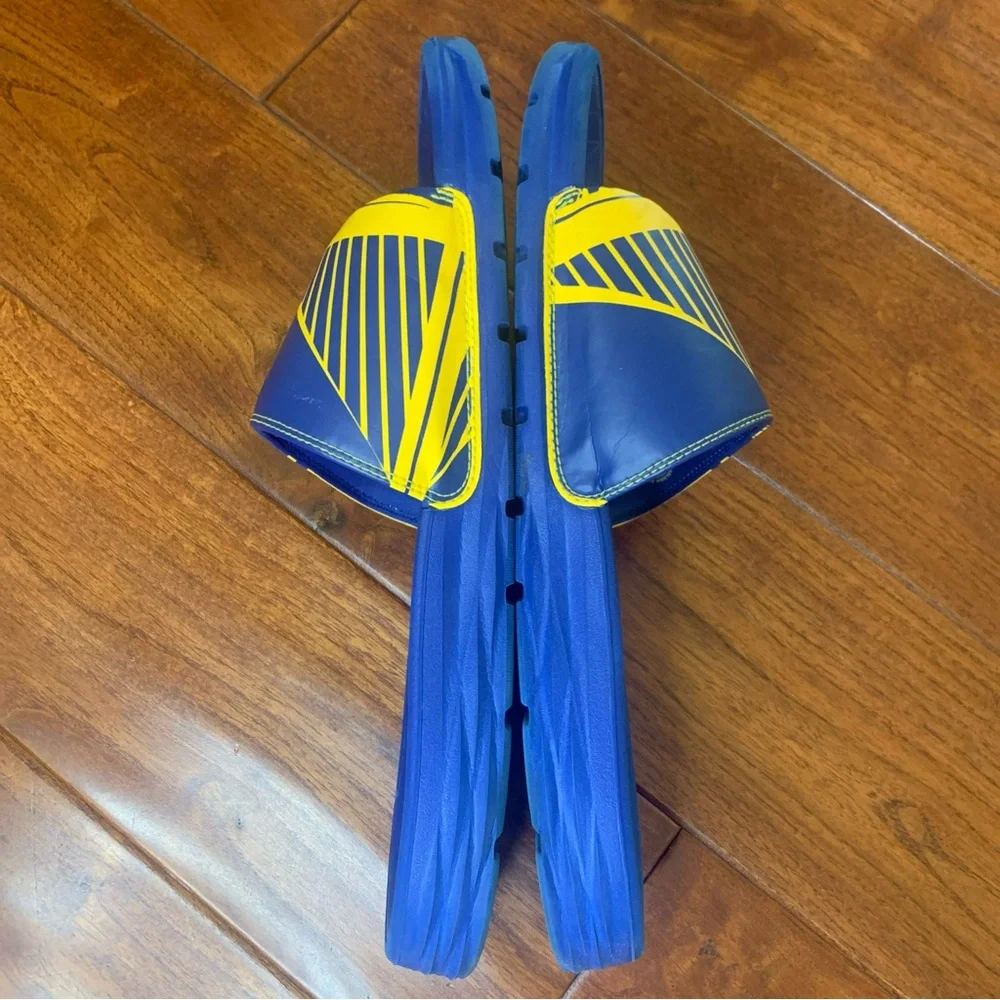 Nike Blue Yellow Golden State Warriors Benassi Solarsoft NBA Slides Mens Size 9